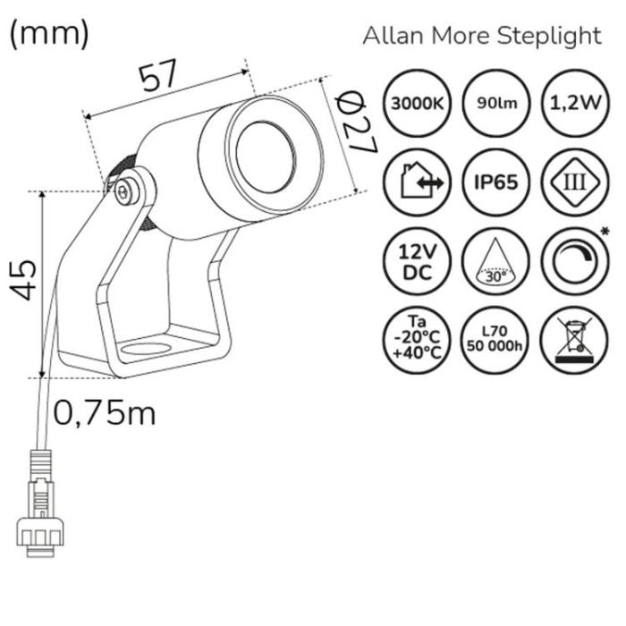 LLITT - LLITT Allan More Spotlight m metallspjut 12V 3000K 100lm IP67