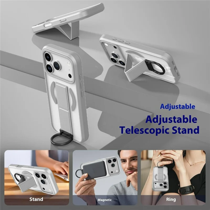 A-One Brand - iPhone 17 Pro Max Mobilskal Magsafe D-Ring Kickstand - Grå