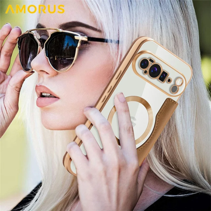 AMORUS - AMORUS Google Pixel 10 Pro XL Plånboksfodral Magsafe RFID - Brun