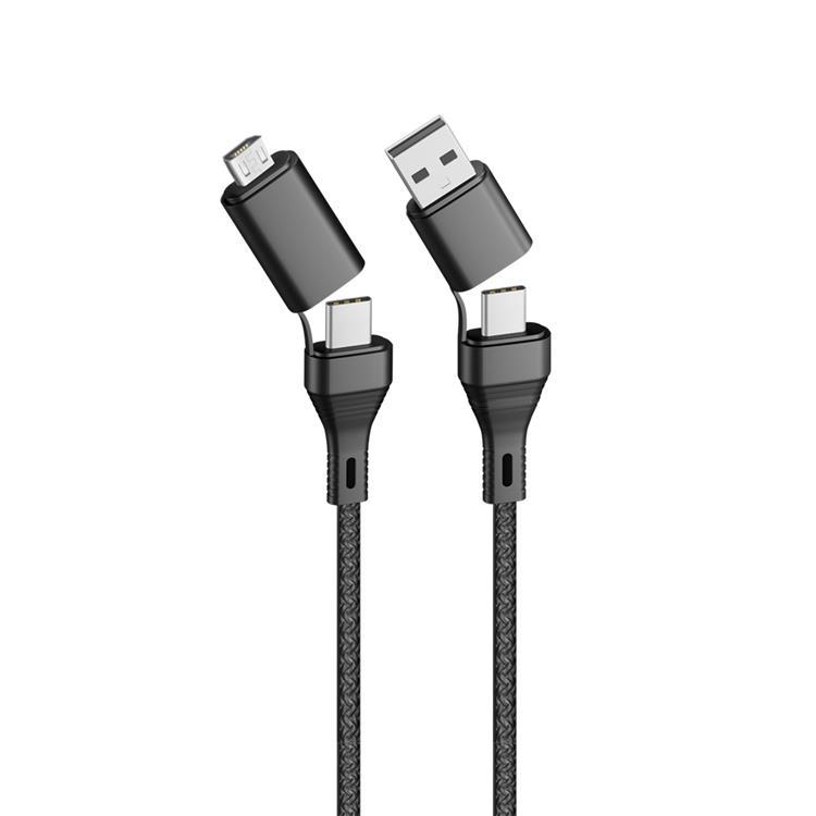 Forever 4-i-1 Kabel USB + USB-C till USB-C + micro-USB 1.2m 3A - Svart | 3541 | AlltMobil