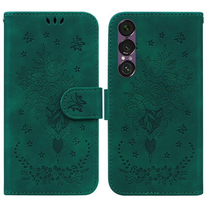 A-One Brand - Sony Xperia 1 VII Plånboksfodral Butterfly och Flower Pattern - Grön