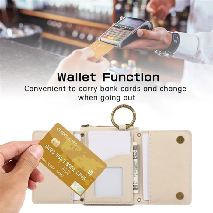 A-One Brand - Galaxy Z Flip7 Plånboksfodral Zipper Kickstand med Axelrem - Beige