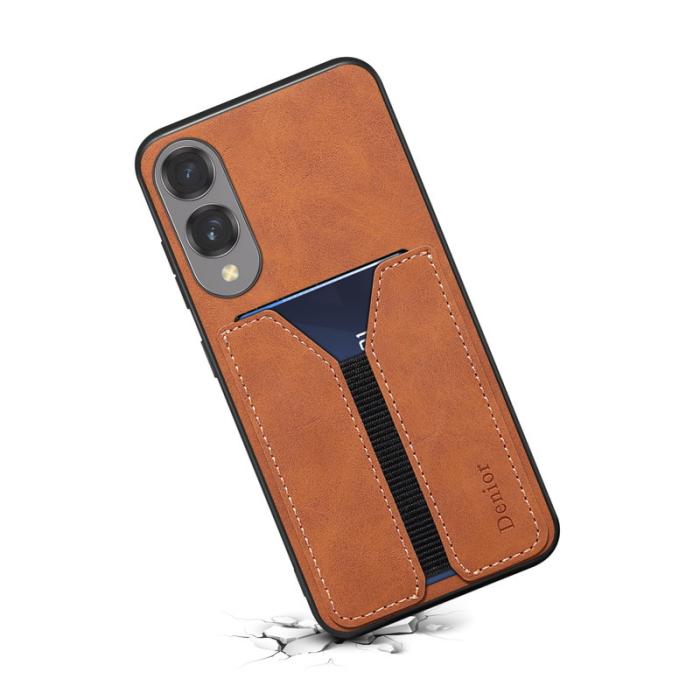 DENIOR - DENIOR Samsung Galaxy S25 Edge Fodral Elastisk Kortficka KonstLäder Brun