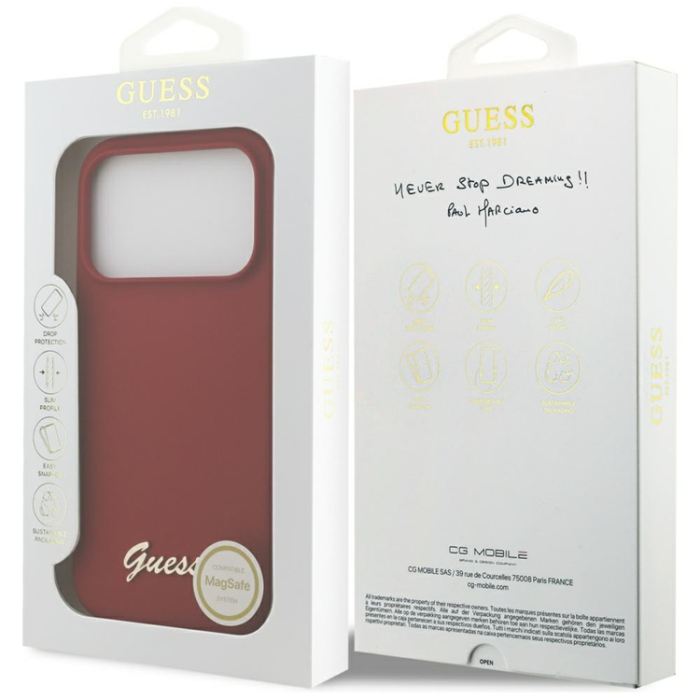 Guess - Guess iPhone 17 Pro Mobilskal Magsafe Script Metal Logo - Magenta