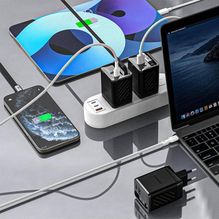 Dudao - Dudao Snabbladdare 67W USB-C GaN med Inbyggd Utdragbar A67EU - Svart