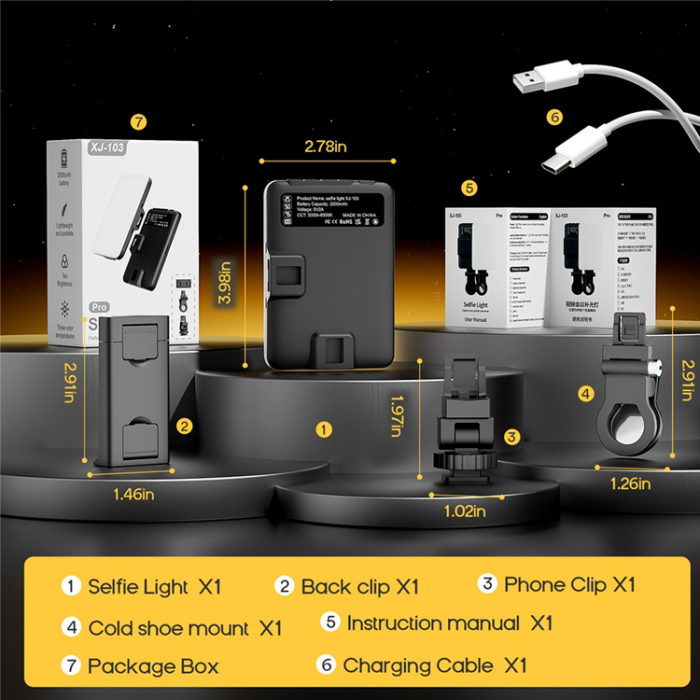 OEM - Bärbar Selfielampa för Liveströmmande Videokonferenser 2000mAh XJ103 Pro