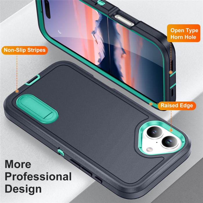A-One Brand - iPhone 17 Mobilskal Kickstand Silikon - Mörkblå/ljusgrön