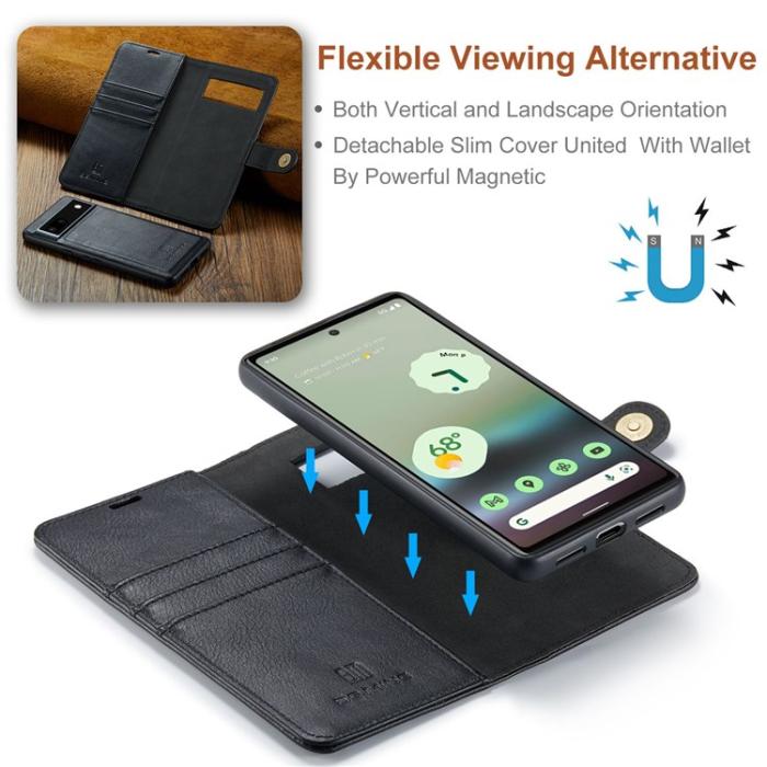 DG.MING - DG.MING Google Pixel 6a Plånboksfodral Detachable 2in1 Äkta Läder - Svart