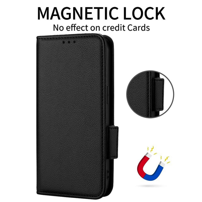 A-One Brand - Galaxy S26/S26 Pro Plånboksfodral Litchi Läder med Rem - Svart