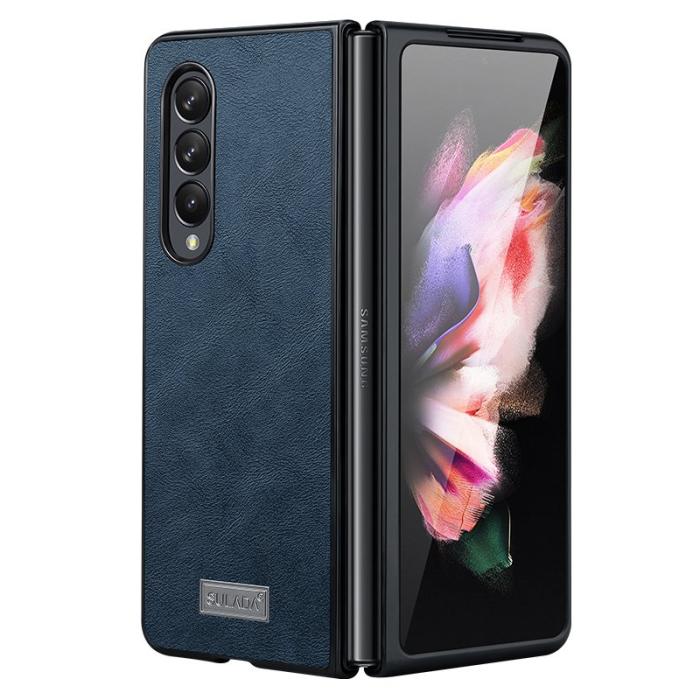 SULADA - SULADA Skyddsfodral KonstLäder Samsung Galaxy Z Fold 3 5G - Blå