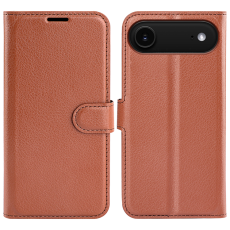 A-One Brand - iPhone 17 Air Plånboksfodral Litchi Texture läder - Brun