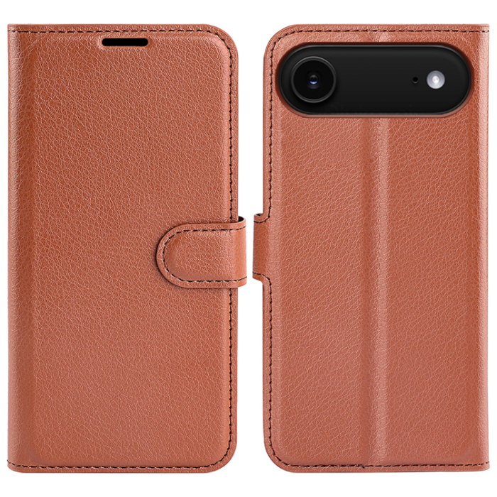 A-One Brand - iPhone 17 Air Plånboksfodral Litchi Texture läder - Brun