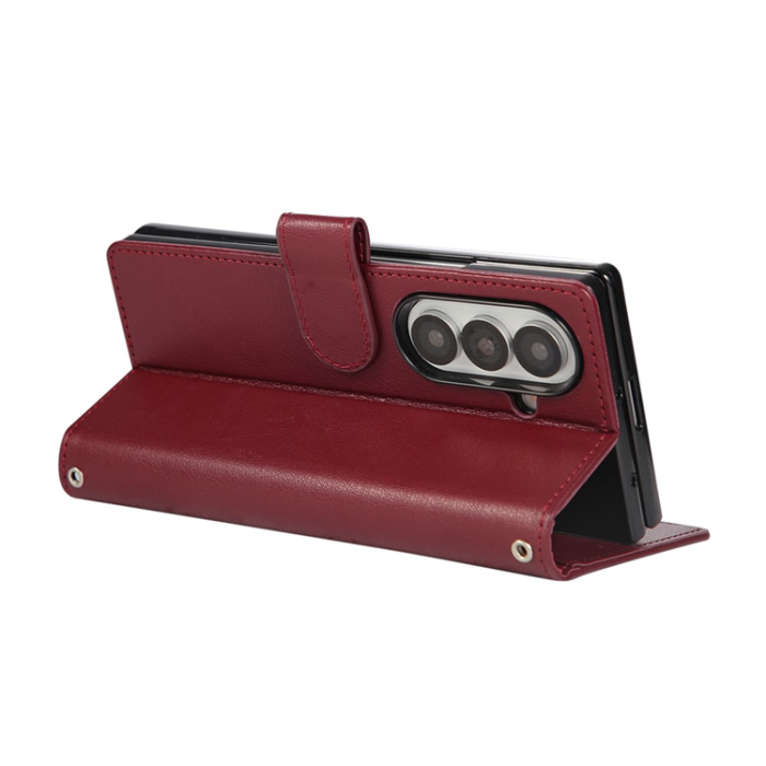 A-One Brand - Galaxy Z Fold7 Plånboksfodral Med Handledsrem - Vinröd