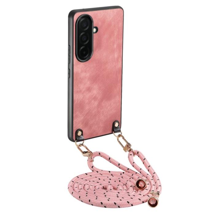 OEM - Mobilskal för Samsung Galaxy S26 Konstläder med justerbar rem - Rosa