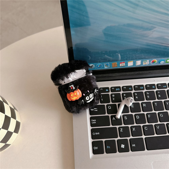 A-One Brand - Airpods 1/2 Skal med Trådlös Laddning TPU - Fluffy Pumpkin Bat