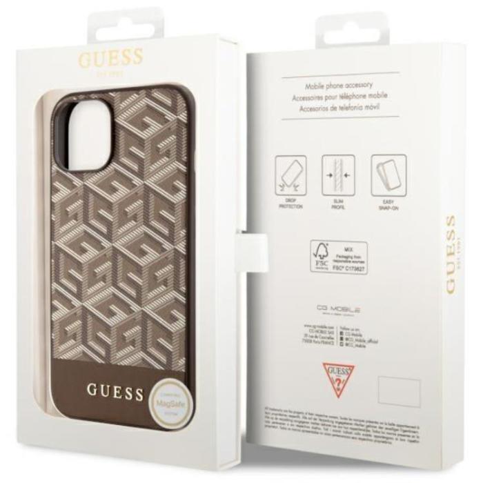 Guess - Guess iPhone 14 Mobilskal MagSafe GCube Stripes - Brun