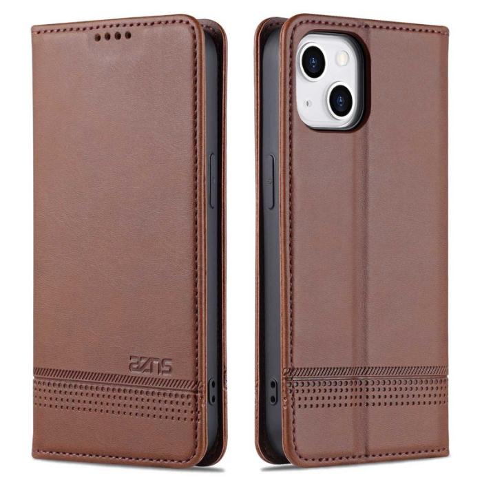 AZNS - AZNS iPhone 14 Plus Plånboksfodral Konstläder - Brun - Stöttålig Flip Cover