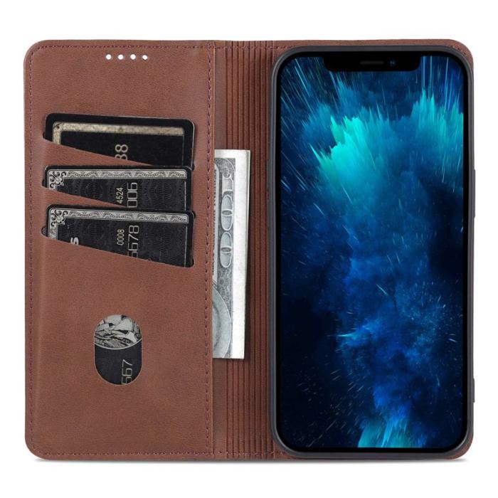 AZNS - AZNS iPhone 14 Plus Plånboksfodral Konstläder - Brun - Stöttålig Flip Cover