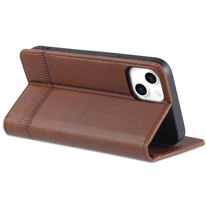 AZNS - AZNS iPhone 14 Plus Plånboksfodral Konstläder - Brun - Stöttålig Flip Cover