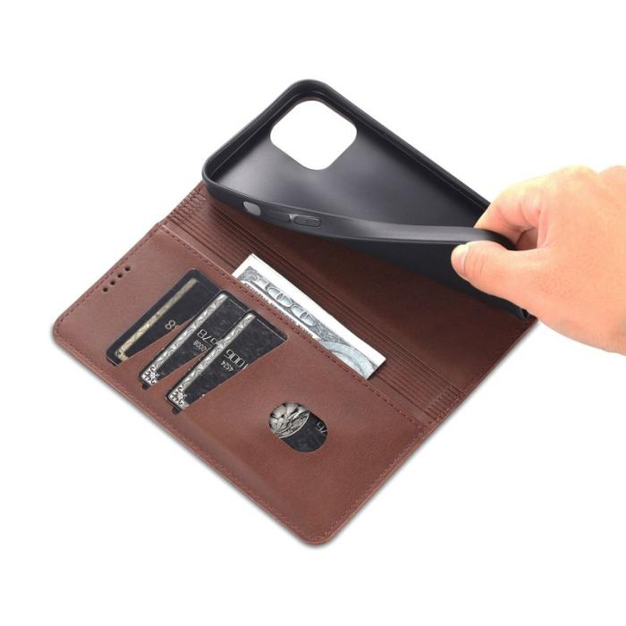 AZNS - AZNS iPhone 14 Plus Plånboksfodral Konstläder - Brun - Stöttålig Flip Cover