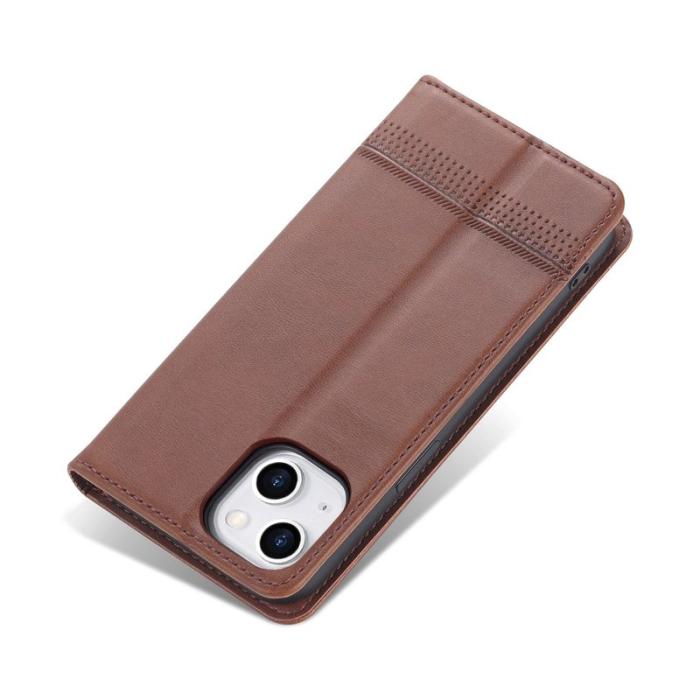 AZNS - AZNS iPhone 14 Plus Plånboksfodral Konstläder - Brun - Stöttålig Flip Cover