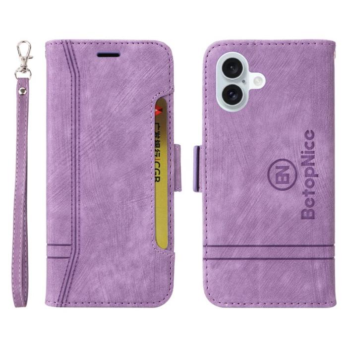 BETOPNICE - BETOPNICE 001 iPhone 16 Plus Plånboksfodral Ställ Card Slots Konstläder - Lila