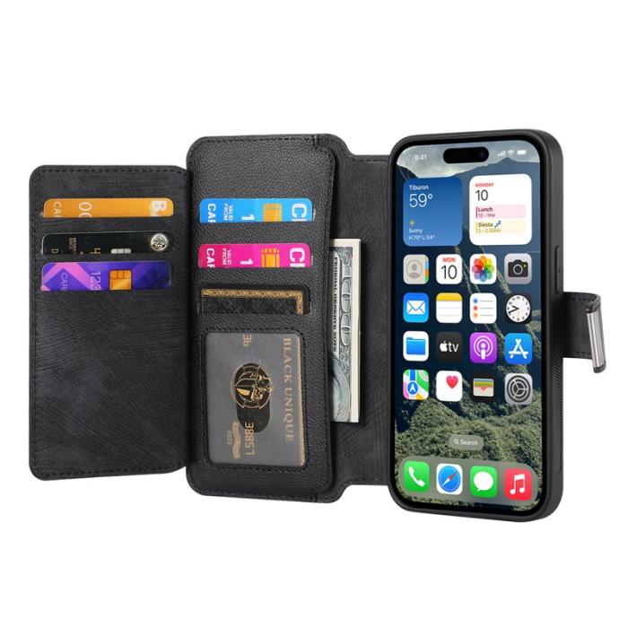 CASENEO - CASENEO MW-02 iPhone 17 Plånboksfodral Detachable Magnetisk Konstläder - Svart