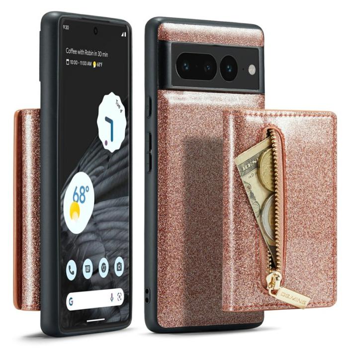DG.MING - DG.MING M3 Series Konstläder Plånboksfodral för Google Pixel 7 Pro 5G Roséguld