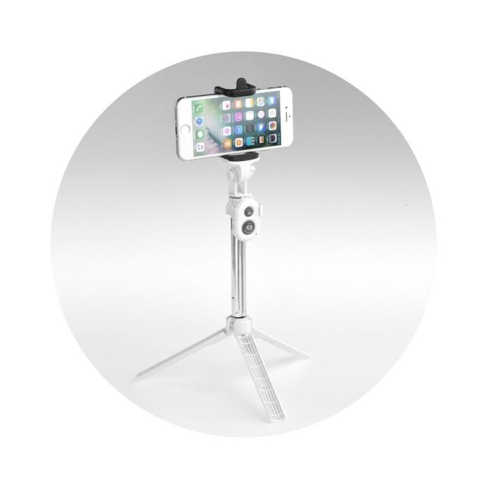 Forcell - Combo selfie stick med tripod and remote control Bluetooth Vit