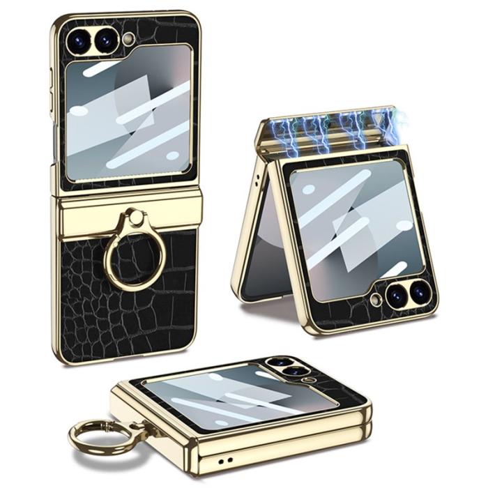 GKK - GKK Samsung Galaxy Z Flip7 FE 5G Fodral PU+PC - Svart Krokodil