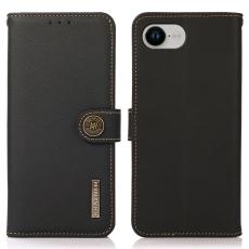 KHAZNEH - KHAZNEH iPhone 16e Fodral &Auml;kta L&auml;der Pl&aring;nboksfodral - Svart