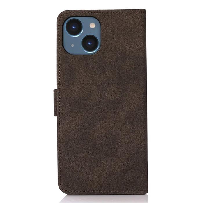 KHAZNEH - KHAZNEH iPhone 15 Plånboksfodral Anti-Dust TextuRöd Konstläder - Brun