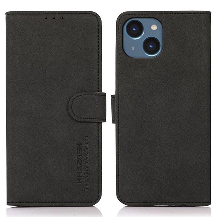 KHAZNEH - KHAZNEH iPhone 15 Plånboksfodral Anti-Dust TextuRöd Konstläder - Svart