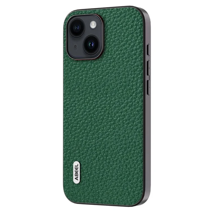 ABEEL - ABEEL iPhone 15 Mobilskal Äkta Läder Litchi - Grön