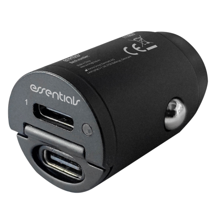 UTGATT1 - Essentials Billaddare 2xUSB-C 30W Dubbel Totalt 24W - Svart