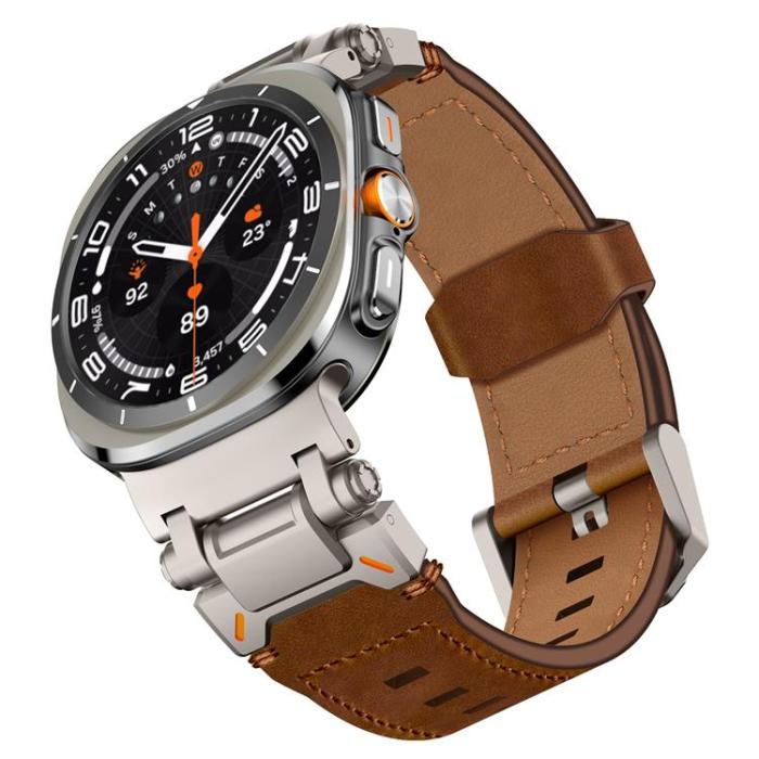 Boom of Sweden - Galaxy Watch Ultra (47mm) Armband Titanium Äkta Läder - Brun