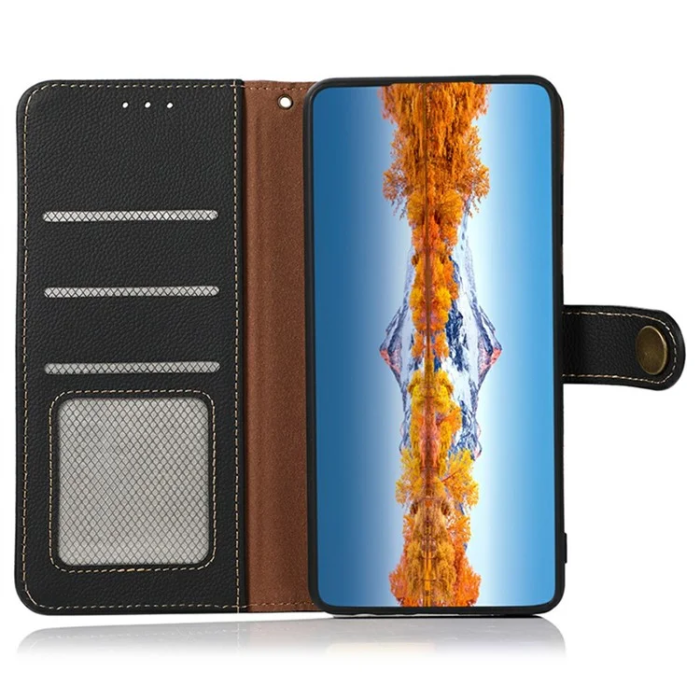 KHAZNEH - Khazneh Sony Xperia 1 VII Plånboksfodral Genuine Cow Läder - Svart