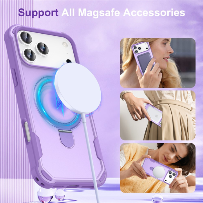 A-One Brand - iPhone 17 Pro Mobilskal MagSafe Kickstand Shockproof - Lila
