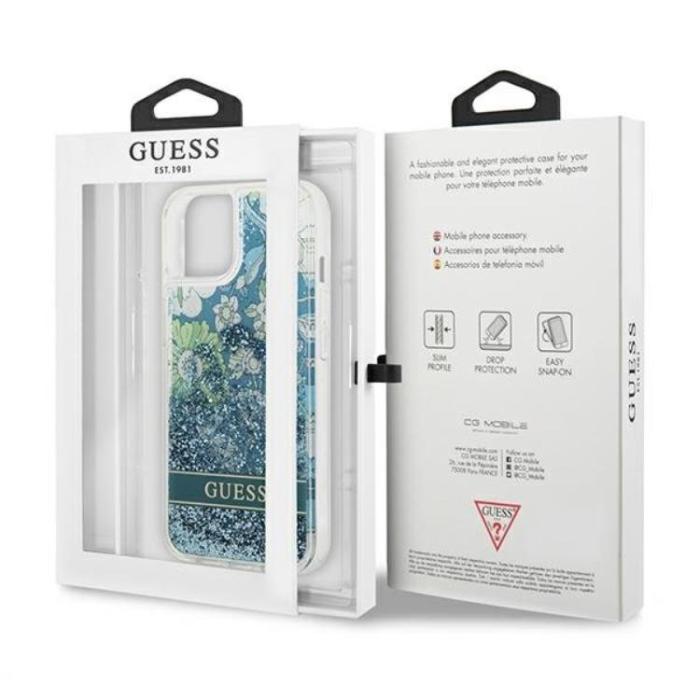 Guess - Guess iPhone 13 Skal Flower Liquid Glitter - Grön