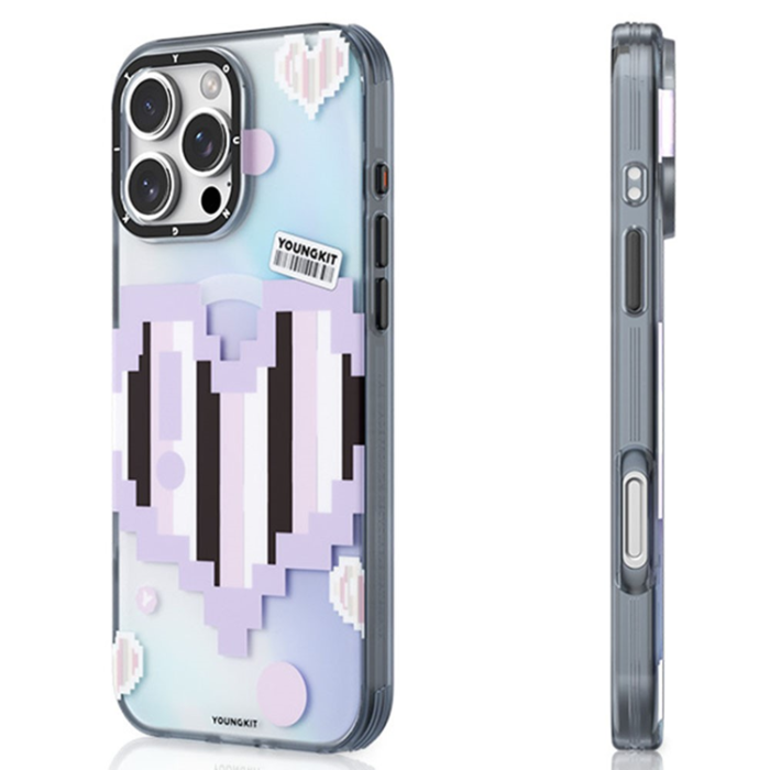 A-One Brand - Youngkit iPhone 16 Pro Max Mobilskal Magsafe Pixel Heart - Lila