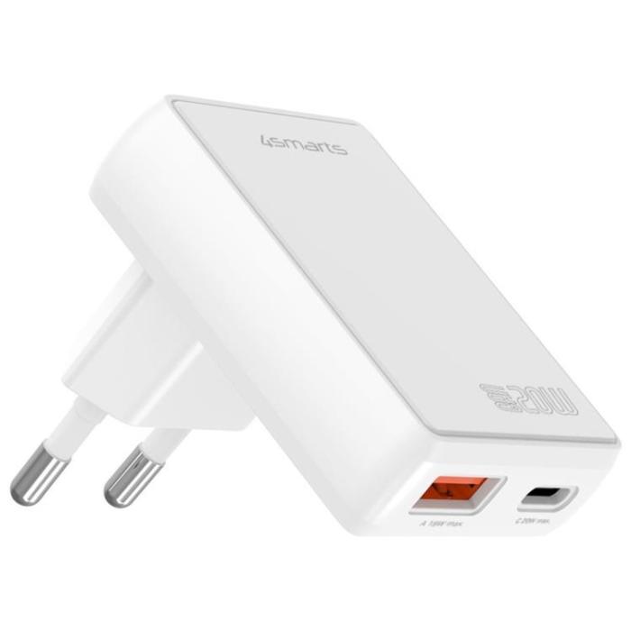 4smarts - 4smarts Snabbladdare 20W 1xUSB-C 1xUSB-A GaN FlatPlug Duos - Vit