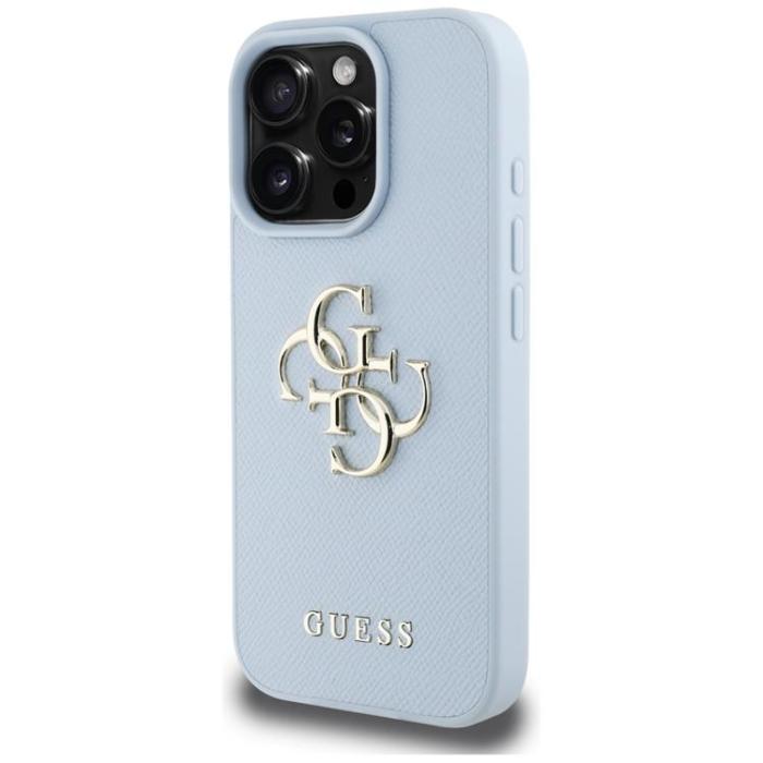Guess - Guess iPhone 16 Pro Max Mobilskal Grained Big 4G Small Classic Logo - Blå