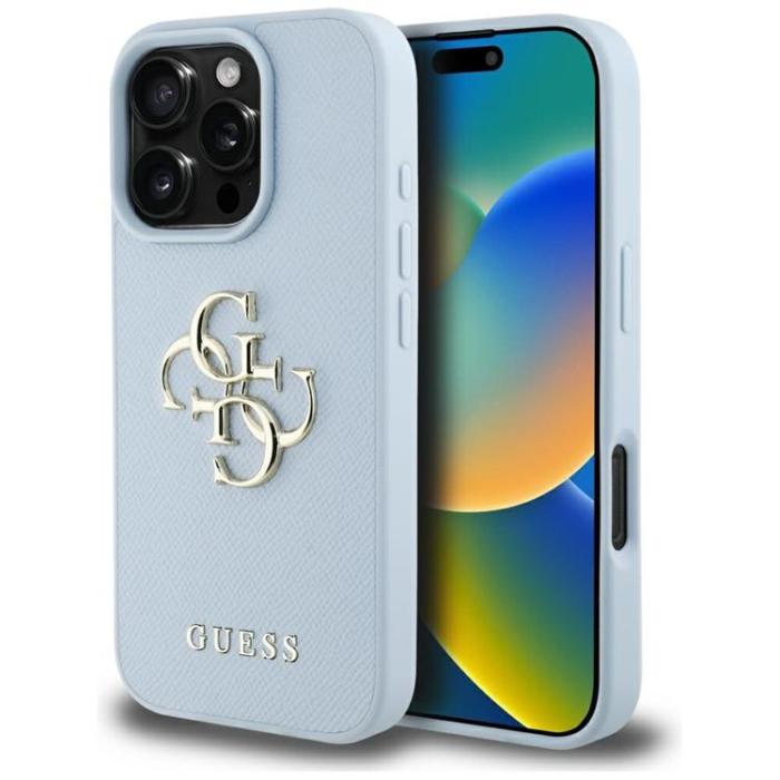 Guess - Guess iPhone 16 Pro Max Mobilskal Grained Big 4G Small Classic Logo - Blå