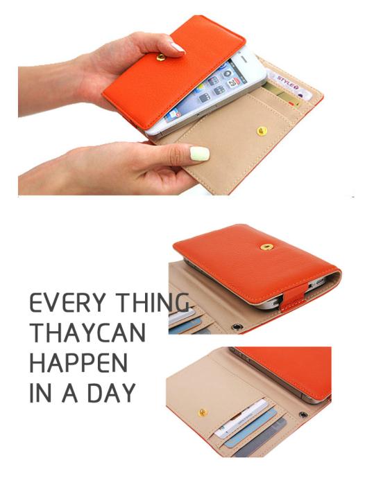 UTGATT4 - Läder mobilväska och plånbok i ett (Orange)