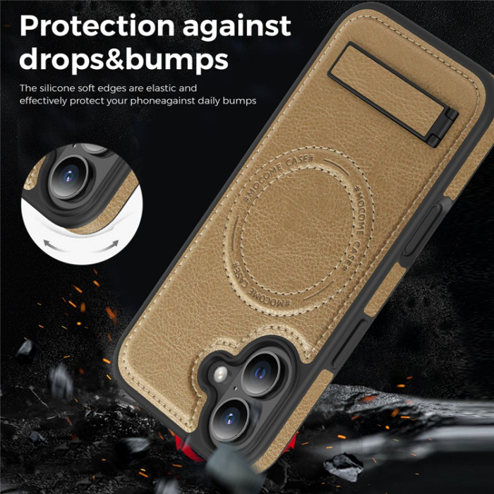 A-One Brand - iPhone 17 Mobilskal MagSafe Kickstand Läder - Ökenguld