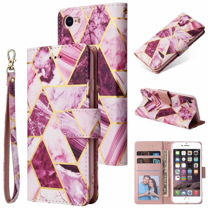A-One Brand - Marble Grid Plånboksfodral iPhone 7/8/SE 2020 - Magenta