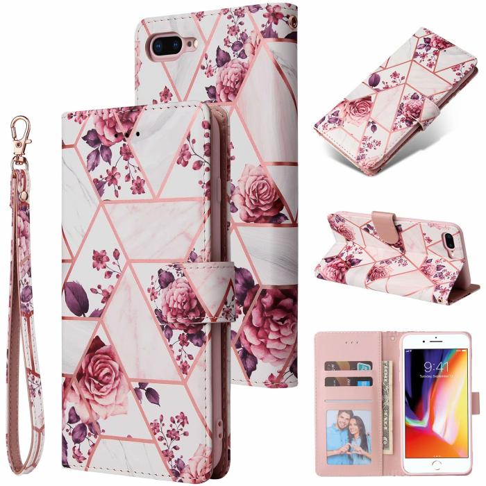 A-One Brand - Marble Plånboksfodral till iPhone 7 Plus & iPhone 8 Plus - Rosor
