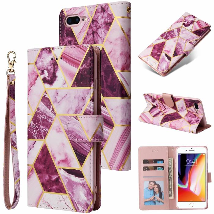 UTGATT1 - Marble Plånboksfodral till iPhone 7 Plus & iPhone 8 Plus - Magenta
