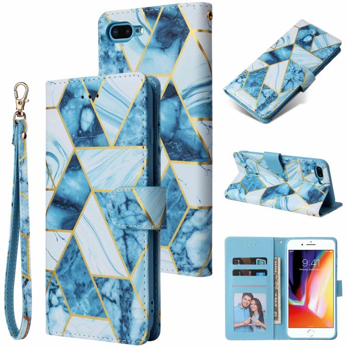 A-One Brand - Marble Plånboksfodral till iPhone 7 Plus & iPhone 8 Plus - Blå