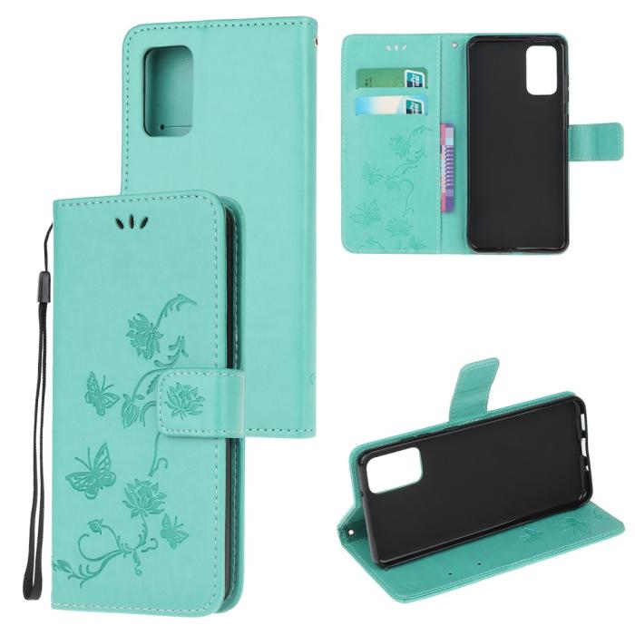 OEM - Imprint Butterfly Läder Plånboksfodral Galaxy S20 FE - Cyan